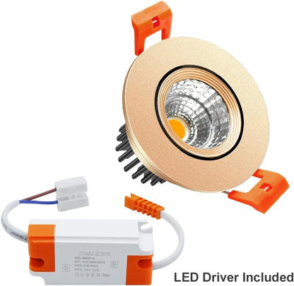3W Adjustable COB LED Downlight - 2700K–6000K - White/Black/Gold/Silver Housing - TRIAC Dimmable - 100–130V / 200–240V AC - 4-Pack - Ambient & Accent Lighting