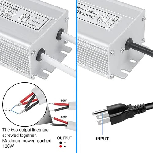 24V Outdoor Waterproof LED Power Supply 120W–300W, 90–265V Input, Single/Dual Wire Output, Aluminum Housing, Landscape & Outdoor Lighting, CE/RoHS/FCC Certified, Waterproof Transformer for Outdoor Lighting, US/UK/EU Plug