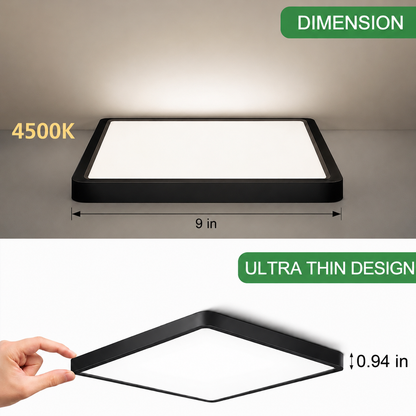 AC 110–130V | 9 Inch 18W Square Slim Flush Mount Ceiling Lights – White / Black | 3000K / 4500K / 5000K / 6500K | Flush Mount Ceiling Light for Apartment & Commercial Spaces – Local Stock (US)