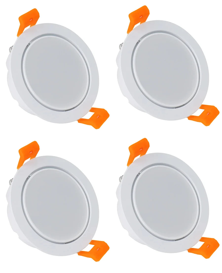 5W Adjustable LED Recessed Downlight - 2700K–6000K - White/Black Housing - TRIAC Dimmable - 100–130V / 200–240V AC - 4 Pack - Everyday Indoor Lighting