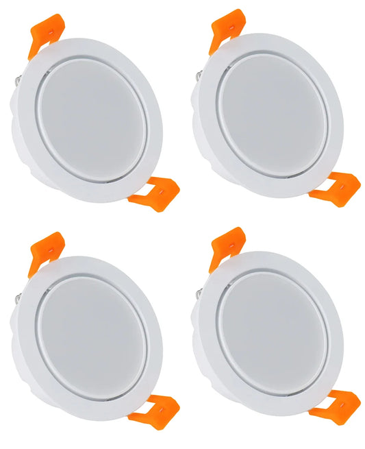 5W Adjustable LED Recessed Downlight - 2700K–6000K - White/Black Housing - TRIAC Dimmable - 100–130V / 200–240V AC - 4 Pack - Everyday Indoor Lighting