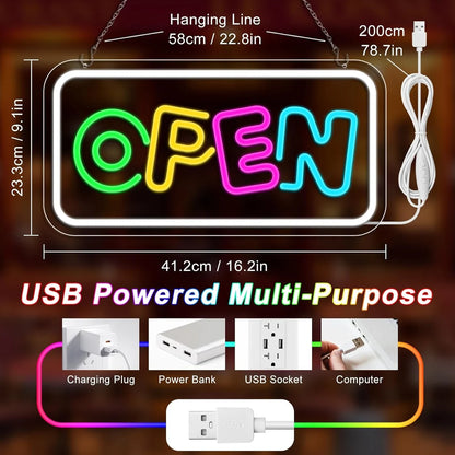 OPEN LED Store Signs – 16.2×9.1 Inch Silicone Neon Light | USB Powered 5V Dimmable Multicolor Glow | Horizontal & Vertical Style for  Store Entrances & Business Locations