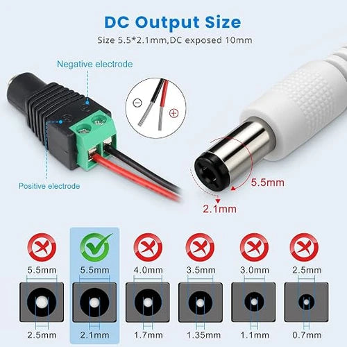 DC 12V Plug-in Power Adapter with On/Off Switch, 24W, US Plug, White Housing, 100–240V AC Input - Power Supply for LED Lighting and Home Applications