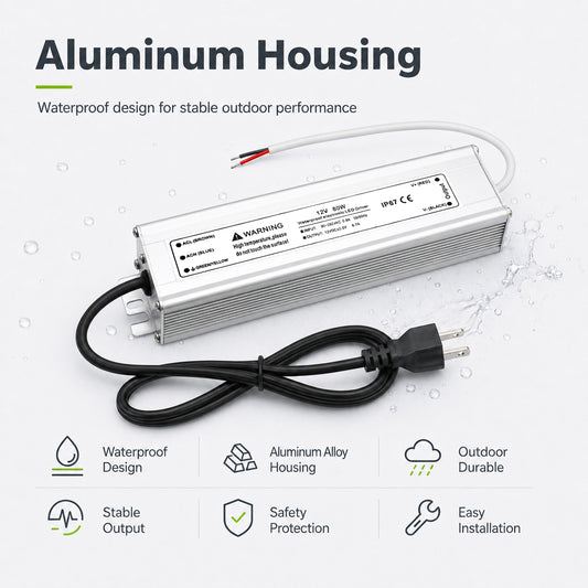 12V Outdoor Waterproof LED Power Supply 300W, 90–265V Input, Single/Dual/Triple Wire Output, Aluminum Housing, Landscape & Outdoor Lighting, CE/RoHS/FCC Certified, Waterproof Transformer for Outdoor Lighting, US /UK/EU Plug