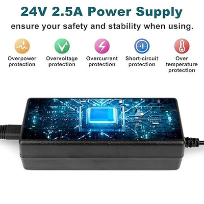 60W Desktop LED Adapter Switching Transformer DC 24V, AC 100–240V Input, US Plug for LED Strip Lights, 3D Printers, CCTV Systems, Industrial Equipment and Electronic Devices
