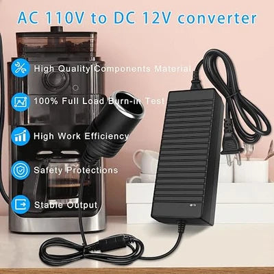 120W Desktop LED Adapter Cigarette Lighter DC 12V, AC 100–240V Input, with US/UK Plug, Converter Transformer — for Car Accessories, Tire Inflators, Portable Coolers, Car Vacuum Cleaners and 12V Automotive Devices