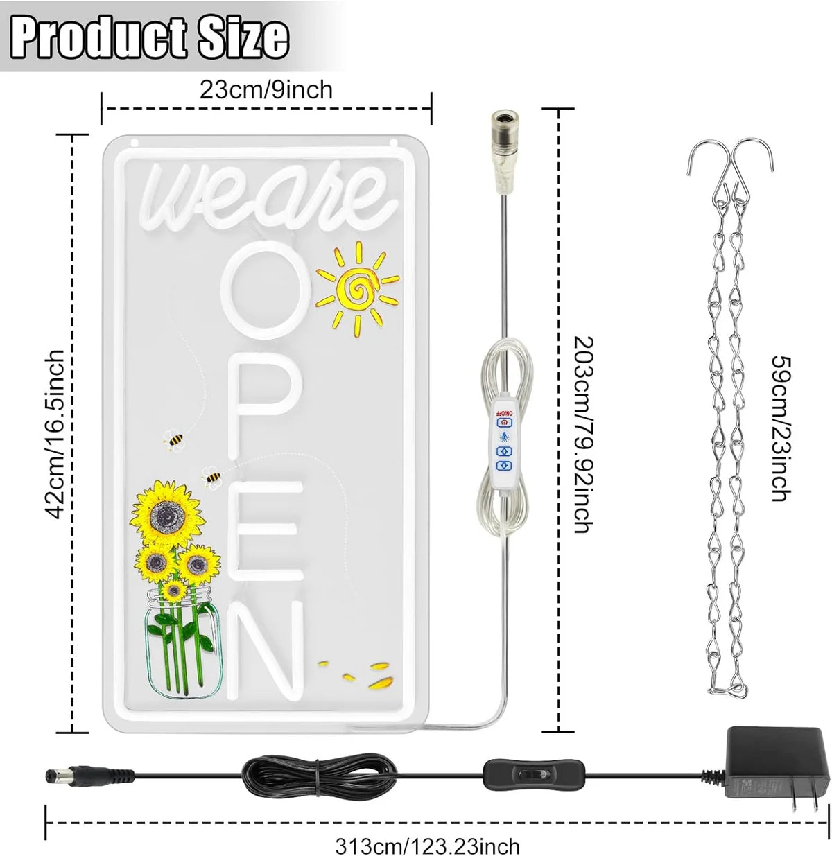 We Are Open Vertical Silicone LED Store Signs – Warm White / Neutral White  | 16.5 × 9 inch |Window Hanging |12V Plug & Play Storefront Neon Decor for  Store Entrances & Business Locations