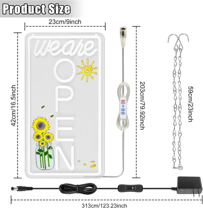 We Are Open Vertical Silicone LED Store Signs – Warm White / Neutral White  | 16.5 × 9 inch |Window Hanging |12V Plug & Play Storefront Neon Decor for  Store Entrances & Business Locations