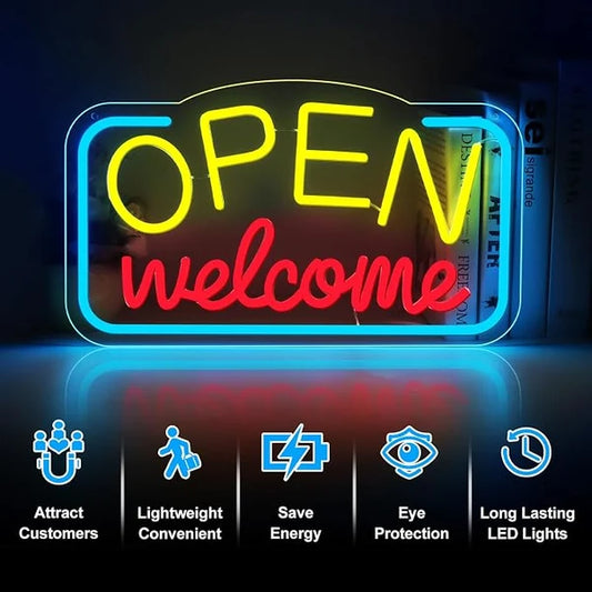 OPEN Welcome Silicone LED Store Signs – USB Powered | 16.9×9.4 inch | LED Light for  Store Entrances & Business Locations | 2 Color Options