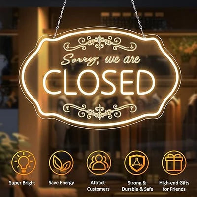 SORRY, WE ARE CLOSED LED Silicone LED Store Signs – 16.5×9 Inch (42×23 cm) Horizontal Style | 5V USB Powered Warm White Dimmable Light for  Store Entrances & Business Locations