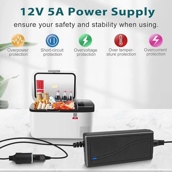 72W Desktop LED Adapter Cigarette Lighter DC 12V, AC 100–240V Input, with UK Plug, Converter Transformer — for Car Accessories, Tire Inflators, Portable Coolers, Car Vacuum Cleaners and 12V Automotive Devices