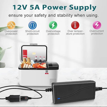 72W Desktop LED Adapter Cigarette Lighter DC 12V, AC 100–240V Input, with UK Plug, Converter Transformer — for Car Accessories, Tire Inflators, Portable Coolers, Car Vacuum Cleaners and 12V Automotive Devices