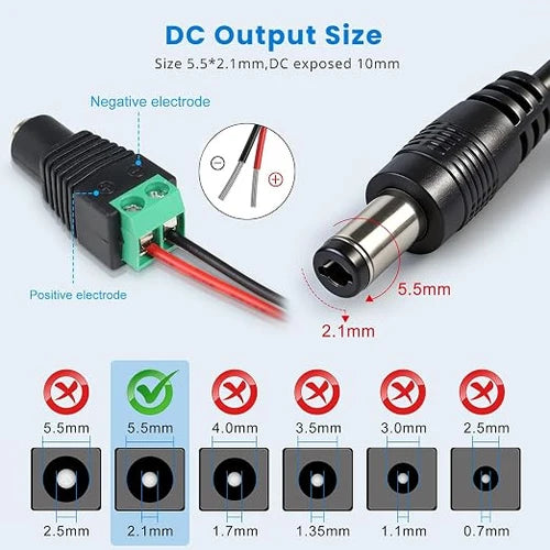 DC 24V Plug-in Power Adapter with On/Off Switch, 48W, US Plug, Black Housing, 100–240V AC Input - Power Supply for High Power LED Lighting Applications