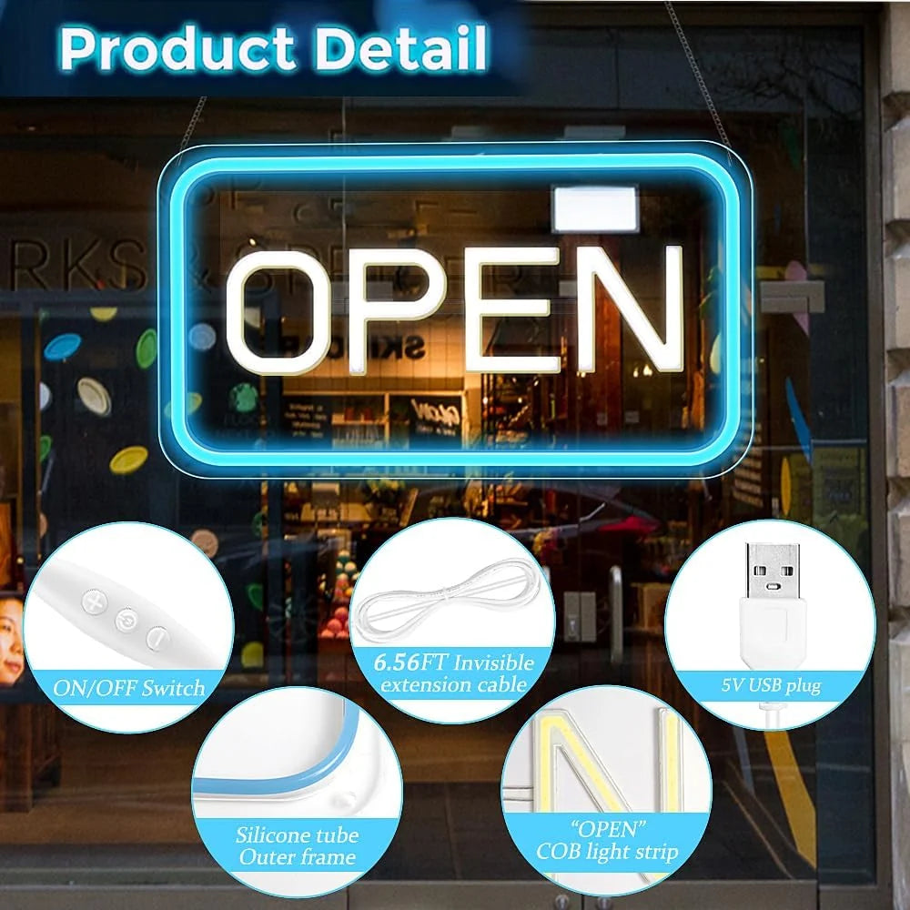 OPEN LED Store Signs – USB Powered | 16×9 inch | 5 Color Options | LED Window Hanging Light for  Store Entrances & Business Locations