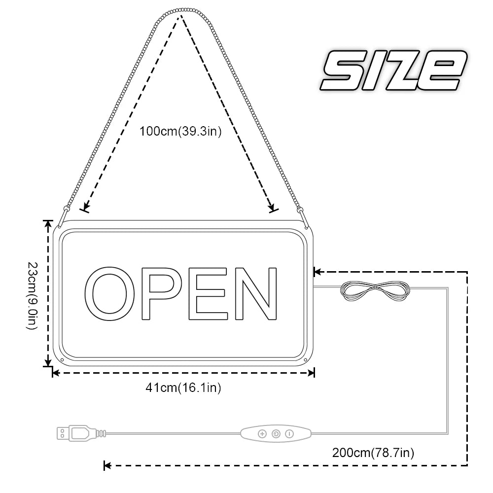 OPEN LED Store Signs – USB Powered | 16×9 inch | 5 Color Options | LED Window Hanging Light for  Store Entrances & Business Locations