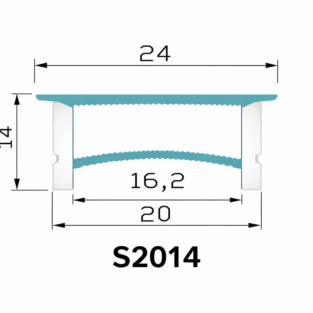 Q-TE Series 20×14mm Top Emitting LED Neon Tube Housing | S2014 Quick Install Soft Neon Tube Housing | Mounting Edge | Max Strip Width ≤16mm | 16.4FT/5M | Cabinet Display Lighting