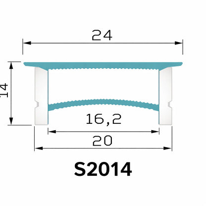 Q-TE Series 20×14mm Top Emitting LED Neon Tube Housing | S2014 Quick Install Soft Neon Tube Housing | Mounting Edge | Max Strip Width ≤16mm | 16.4FT/5M | Cabinet Display Lighting