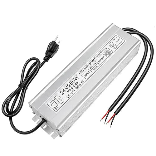 24V Outdoor Waterproof LED Power Supply 120W–300W, 90–265V Input, Single/Dual Wire Output, Aluminum Housing, Landscape & Outdoor Lighting, CE/RoHS/FCC Certified, Waterproof Transformer for Outdoor Lighting, US/UK/EU Plug
