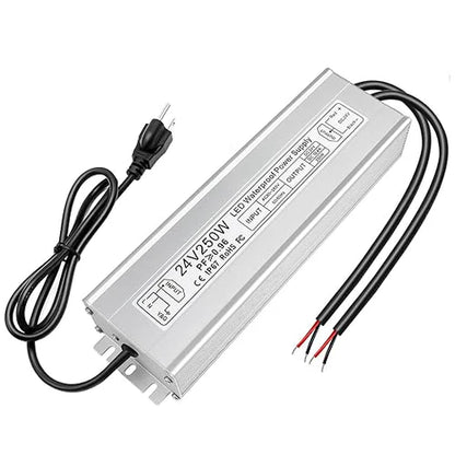 24V Outdoor Waterproof LED Power Supply 120W–300W, 90–265V Input, Single/Dual Wire Output, Aluminum Housing, Landscape & Outdoor Lighting, CE/RoHS/FCC Certified, Waterproof Transformer for Outdoor Lighting, US/UK/EU Plug