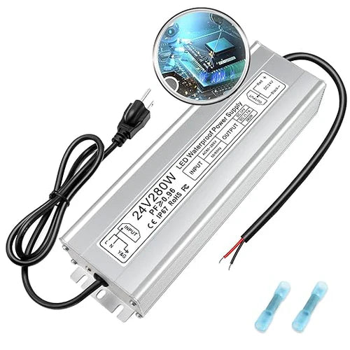 24V Outdoor Waterproof LED Power Supply 120W–300W, 90–265V Input, Single/Dual Wire Output, Aluminum Housing, Landscape & Outdoor Lighting, CE/RoHS/FCC Certified, Waterproof Transformer for Outdoor Lighting, US/UK/EU Plug