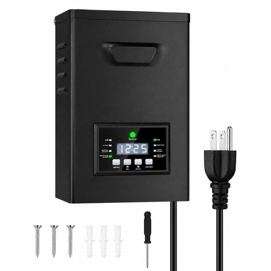400W Low Voltage Lighting Transformer – 120V to 12V/14V AC, Timer & Internal Photocell, Low Voltage Power Supply for Outdoor LED Lighting