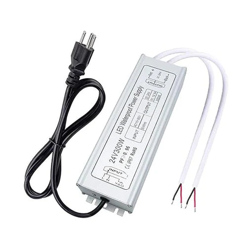 24V Outdoor Waterproof LED Power Supply 120W–300W, 90–265V Input, Single/Dual Wire Output, Aluminum Housing, Landscape & Outdoor Lighting, CE/RoHS/FCC Certified, Waterproof Transformer for Outdoor Lighting, US/UK/EU Plug