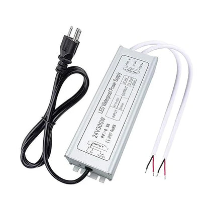 24V Outdoor Waterproof LED Power Supply 120W–300W, 90–265V Input, Single/Dual Wire Output, Aluminum Housing, Landscape & Outdoor Lighting, CE/RoHS/FCC Certified, Waterproof Transformer for Outdoor Lighting, US/UK/EU Plug