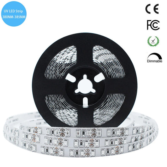 395–405nm 60 LEDs/m UV Blacklight LED Strip | SMD2835 / SMD5050 | DC12V | Non-Waterproof / IP65 Waterproof | Not Include Power Supply | For Blacklight, Party & Stage Lighting