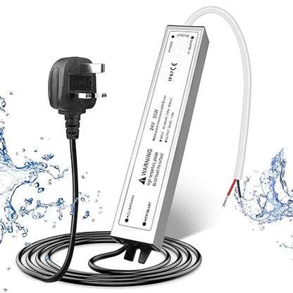 24V Outdoor Waterproof LED Power Supply 30W–100W, 90–265V Input, Single Wire Output, Aluminum Housing, Landscape & Outdoor Lighting, CE/RoHS/FCC Certified, Waterproof Transformer for Outdoor Lighting, US/UK/EU Plug
