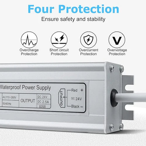 24V Outdoor Waterproof LED Power Supply 120W–300W, 90–265V Input, Single/Dual Wire Output, Aluminum Housing, Landscape & Outdoor Lighting, CE/RoHS/FCC Certified, Waterproof Transformer for Outdoor Lighting, US/UK/EU Plug