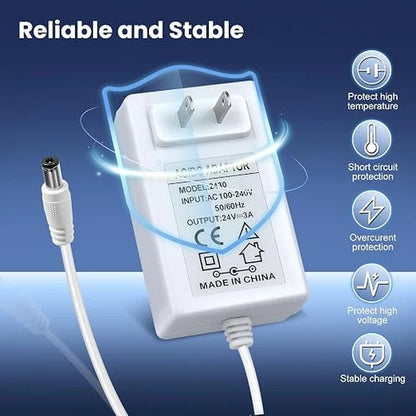 DC 12V Plug-in Power Adapter with On/Off Switch, 24W, US Plug, White Housing, 100–240V AC Input - Power Supply for LED Lighting and Home Applications