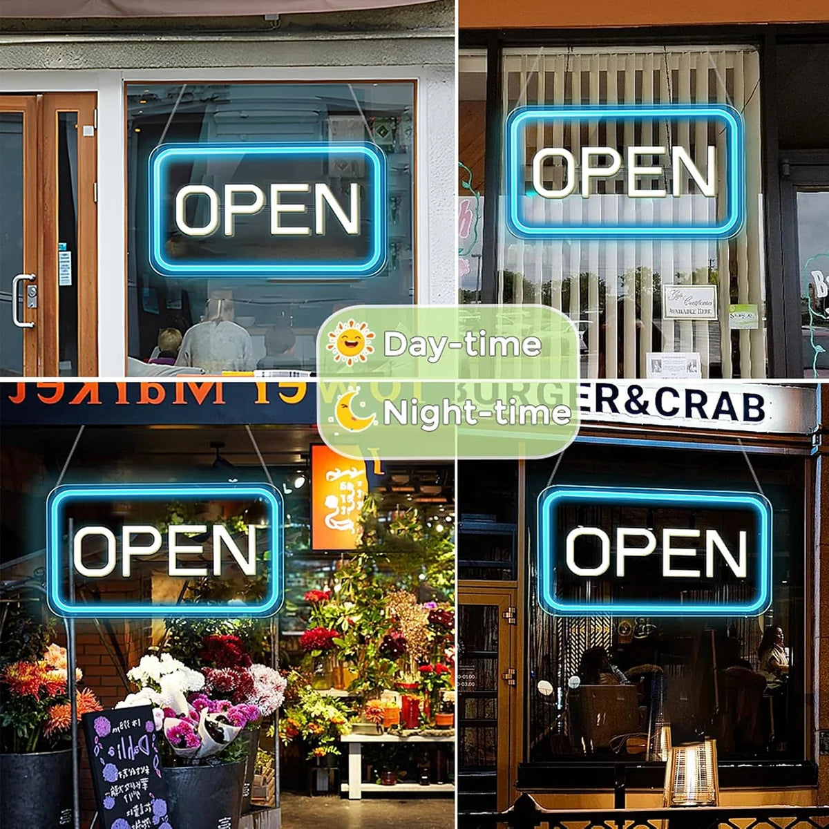 OPEN LED Store Signs – USB Powered | 16×9 inch | 5 Color Options | LED Window Hanging Light for  Store Entrances & Business Locations