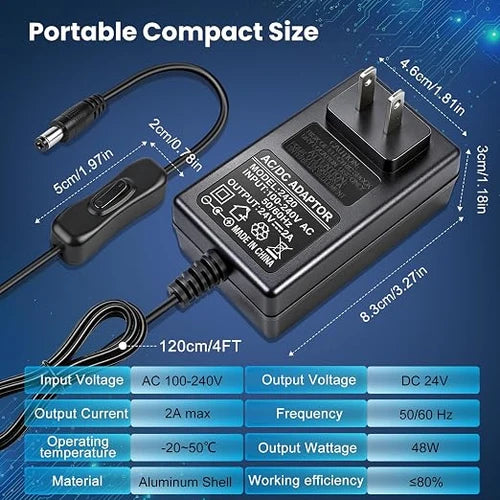 inShareplus 2er-Pack DC 24 V Netzteil, 100–240 V AC auf DC 24 Volt 1 A 24 W LED-Treiber, Niederspannungstransformator mit 5,5 mm x 2,1 mm DC-Stecker, Wandadapter für 24 V LED-Lichtstreifen, CCTV-Kamera 