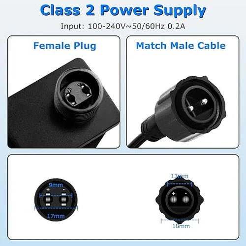 2.7W IP44 Class 2 Plug-in Power Adapter, AC 100–240V to DC 4.5V Adapter Transformer - Waterproof Power Supply for Outdoor String Lights, Holiday Decorations and Decorative Lighting