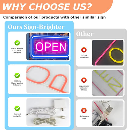 OPEN LED Store Signs – Rectangular | 3 Glow Color Options | 16×9 inch | Window Hanging | Plug & Play for  Store Entrances & Business Locations