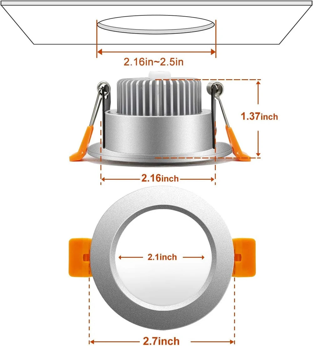 7W TRIAC Dimmable Downlight - 2700K–6000K - White/Black/Gold/Silver Finish - 100–130V / 200–240V AC - 4 Pack - Task & Everyday Lighting