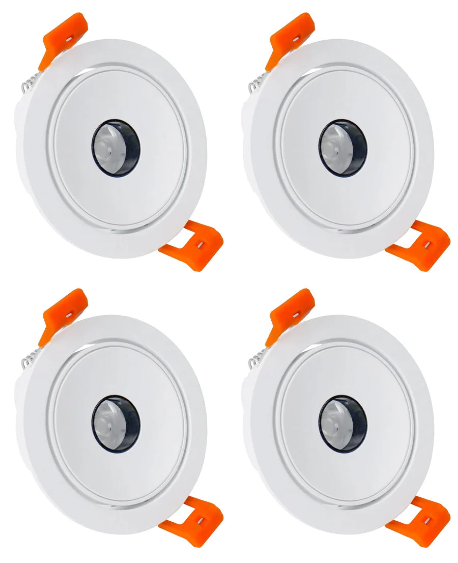 5W Narrow Beam COB LED Downlight - 2700K–6000K - White/Black Housing - TRIAC Dimmable - 100–130V / 200–240V AC - 4-Pack - Accent & Display Lighting