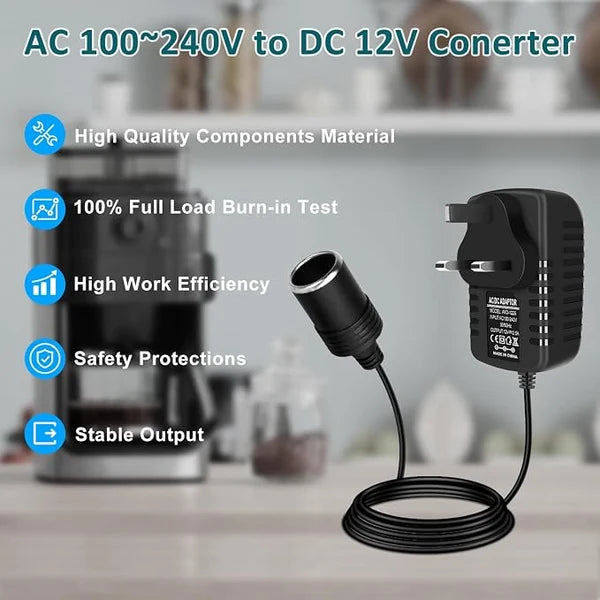 inShareplus 12 V 2,5 A 30 W AC-DC-Konverter, 12-Volt-Zigarettenanzünderadapter, 110 V auf 12 V Autoanzünderadapter auf Wandsteckdosenadapter, 12-V-Stromversorgung für Autogeräte (MP3, Ventilator, Dashcam) 