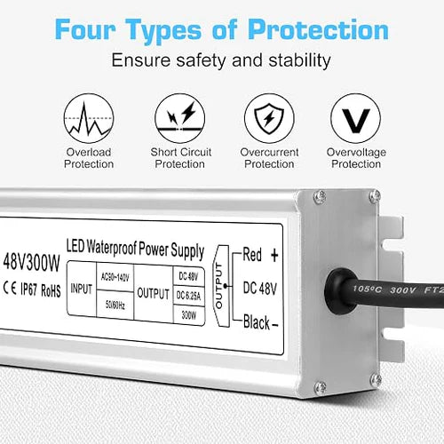 inShareplus 48 V 400 W LED-Netzteil, IP67 regenfester, wasserdichter Außentreiber, AC 90–140 V auf DC 48 V Niederspannungstransformator, Adapterkonverter für LED-Licht, Computerprojekt, Außenbereich 