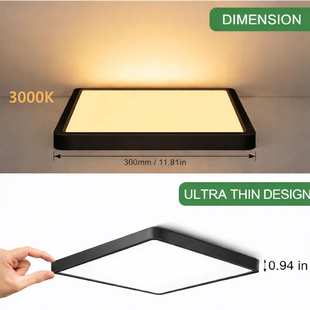 inShareplus 12 Zoll quadratische LED-Deckenleuchte, 3200 lm, 24 W, 5000 K Tageslicht, superhelle Deckenleuchten, weiße LED-Lampe zur Unterputzmontage, Einbauleuchten für Küche, Bad, Schlafzimmer, Flur, Büro, Garage 
