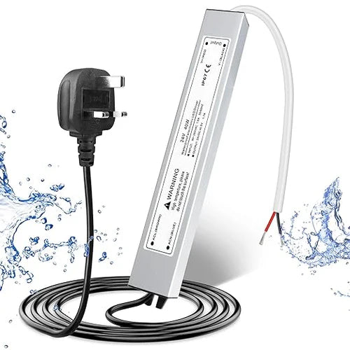 24V Outdoor Waterproof LED Power Supply 30W–100W, 90–265V Input, Single Wire Output, Aluminum Housing, Landscape & Outdoor Lighting, CE/RoHS/FCC Certified, Waterproof Transformer for Outdoor Lighting, US/UK/EU Plug