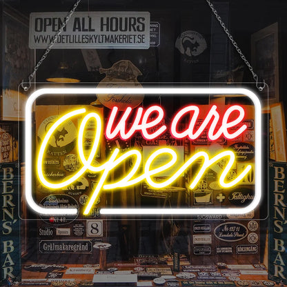 We Are Open Silicone LED Store Signs – 4 Glow Color Options | 16.5 × 9 /23.5 × 12.5 inch | Window Hanging | Plug & Play for  Store Entrances & Business Locations