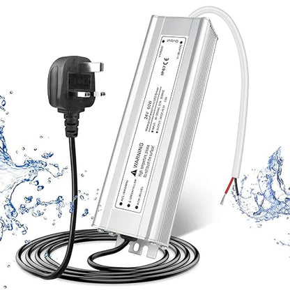 24V Outdoor Waterproof LED Power Supply 30W–100W, 90–265V Input, Single Wire Output, Aluminum Housing, Landscape & Outdoor Lighting, CE/RoHS/FCC Certified, Waterproof Transformer for Outdoor Lighting, US/UK/EU Plug