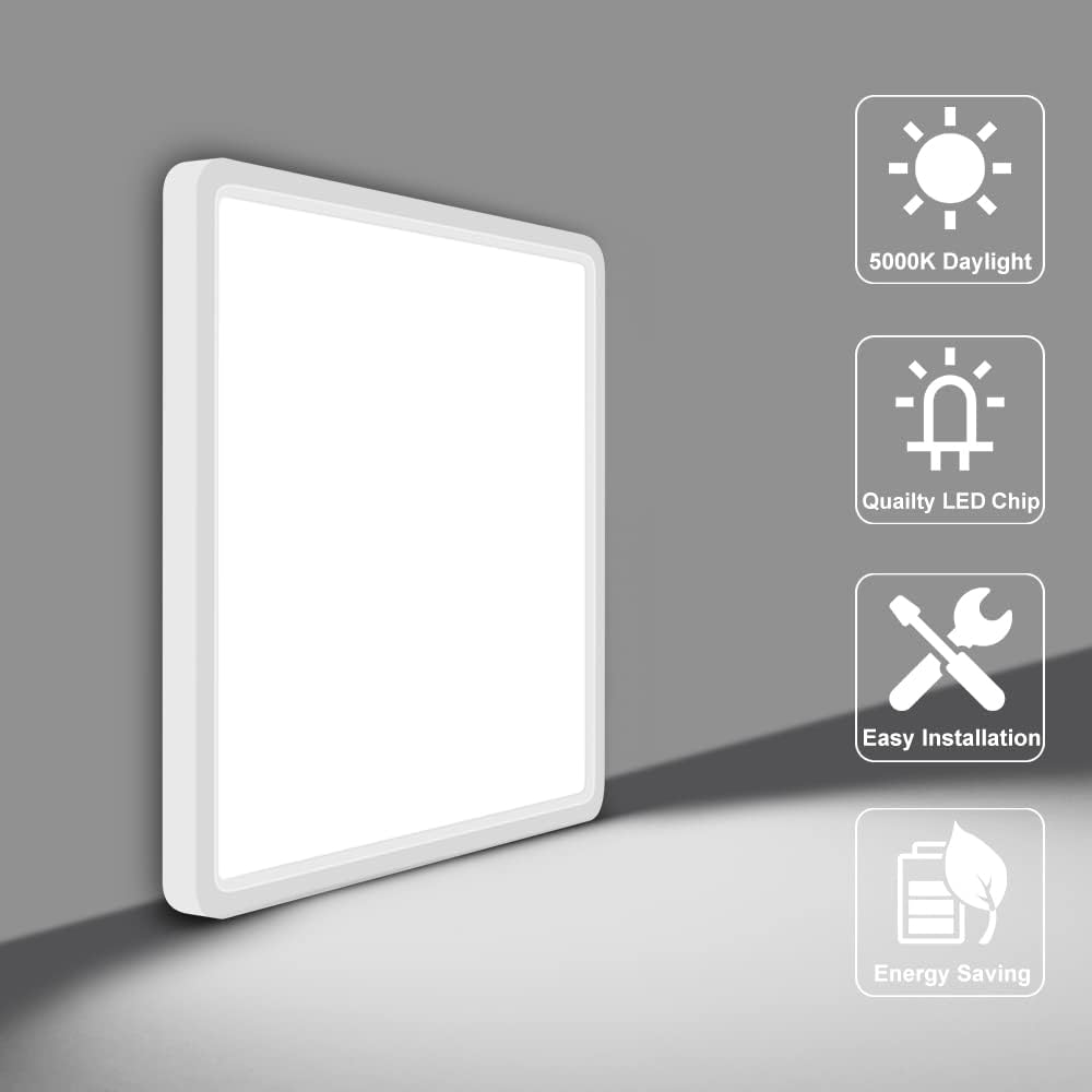 AC 110–130V | 12 Inch 24W Modern Square Ceiling Light – White / Black | 3000K / 4500K / 5000K / 6500K | Flush Mount Ceiling Light for Apartment & Commercial Spaces – Local Stock (US)