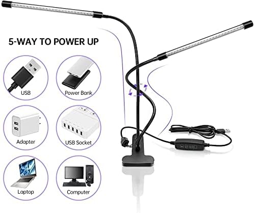 inShareplus LED UV Lamp Dual Head, 20W Light with Clip, Glow in The Dark, 395nm-405nm Black Light for Party, Stage, Paint, Collection, Cure 3D Printer Resin [Energy Class F]