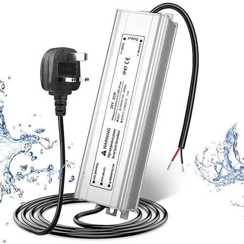 24V Outdoor Waterproof LED Power Supply 30W–100W, 90–265V Input, Single Wire Output, Aluminum Housing, Landscape & Outdoor Lighting, CE/RoHS/FCC Certified, Waterproof Transformer for Outdoor Lighting, US/UK/EU Plug