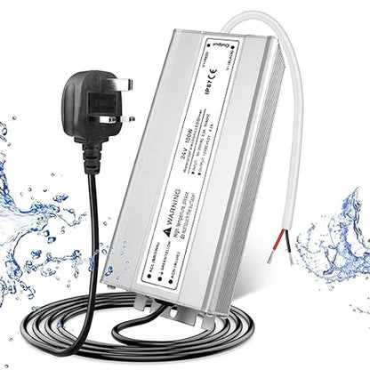 24V Outdoor Waterproof LED Power Supply 30W–100W, 90–265V Input, Single Wire Output, Aluminum Housing, Landscape & Outdoor Lighting, CE/RoHS/FCC Certified, Waterproof Transformer for Outdoor Lighting, US/UK/EU Plug