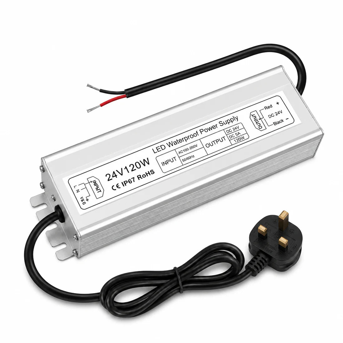 24V Outdoor Waterproof LED Power Supply 120W–300W, 90–265V Input, Single/Dual Wire Output, Aluminum Housing, Landscape & Outdoor Lighting, CE/RoHS/FCC Certified, Waterproof Transformer for Outdoor Lighting, US/UK/EU Plug
