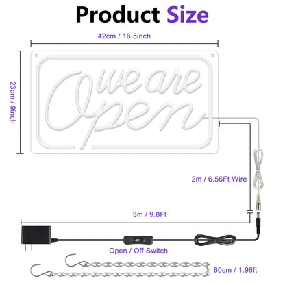 We Are Open Silicone LED Store Signs – 4 Glow Color Options | 16.5 × 9 /23.5 × 12.5 inch | Window Hanging | Plug & Play for  Store Entrances & Business Locations