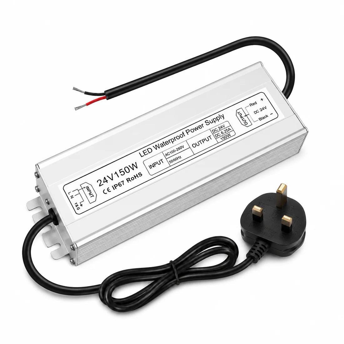 24V Outdoor Waterproof LED Power Supply 120W–300W, 90–265V Input, Single/Dual Wire Output, Aluminum Housing, Landscape & Outdoor Lighting, CE/RoHS/FCC Certified, Waterproof Transformer for Outdoor Lighting, US/UK/EU Plug